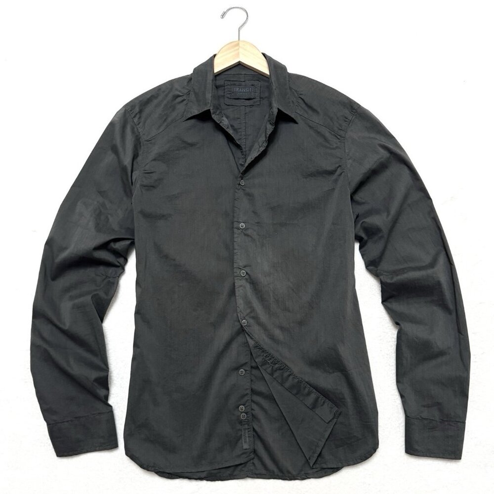 Transit Uomo Vintage S Small Men’s Vampire Shirt Button Up Washed Black Slim Fit